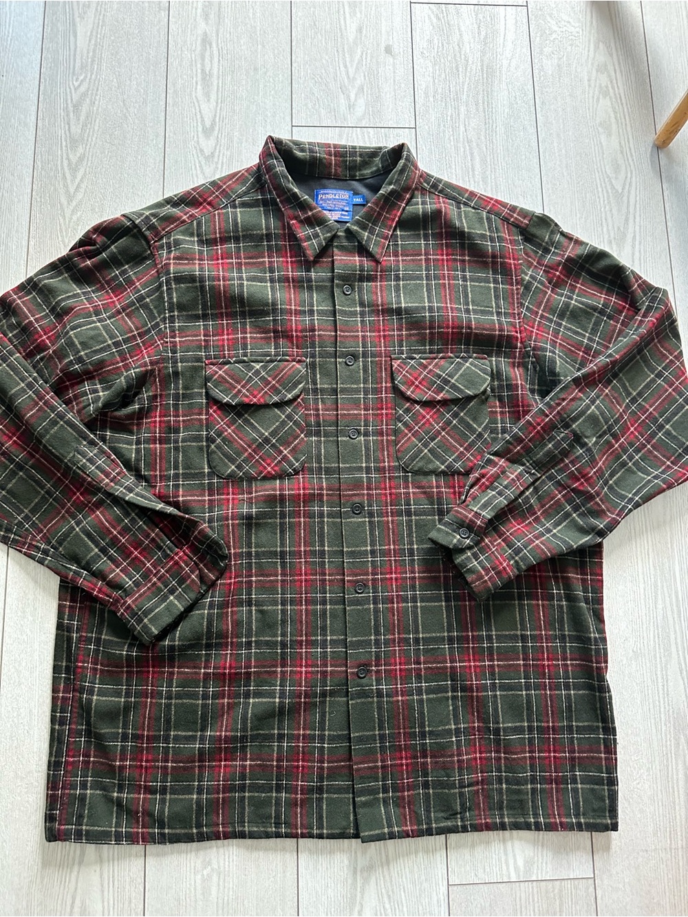 Pendleton Men’s Green & Red Plaid Flannel Shirt Jacket